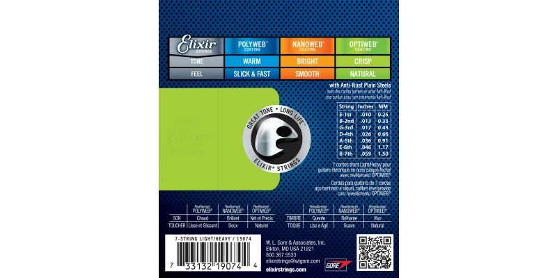 Elixir OPTIWEB 7 String Light/Heavy Electric Guitar Strings 10-59 - Image 3