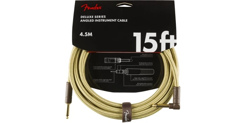 Fender Deluxe Series Instrument Cable 15 Foot Straight/Angle Tweed