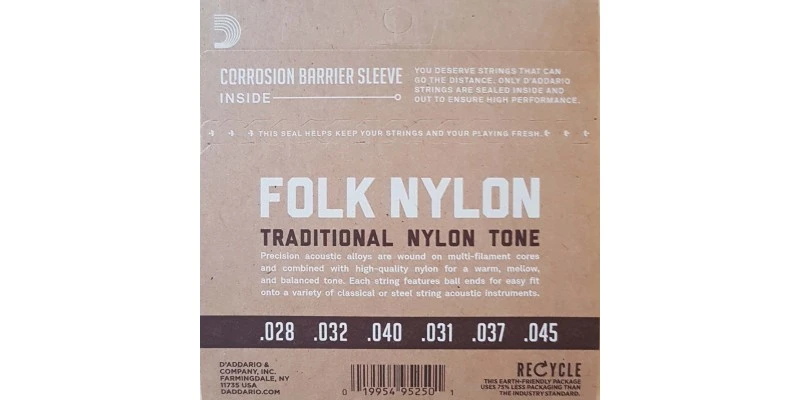 D'Addario EJ32 Folk Nylon, Ball End, Silver Wound/Black Nylon Trebles - Image 2